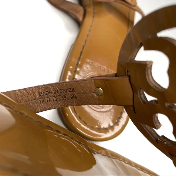 ❎ SOLD Tory Burch Miller Sandals Patent Leather Tan Brown Size 9 - Picture 13 of 14